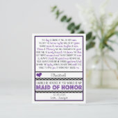 Bent u mijn Maid of Honor? Paars/zwart gedicht V2 Kaart (Staand voorkant)