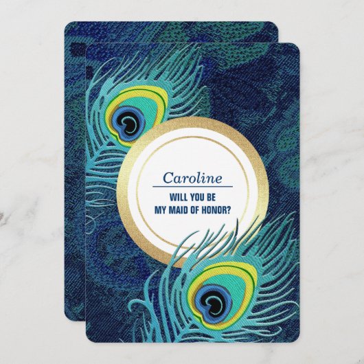 Bent u mijn Maid of Honor? Peacock Feather Kaart (Voorkant / Achterkant)