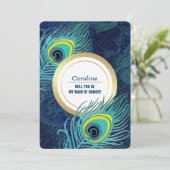 Bent u mijn Maid of Honor? Peacock Feather Kaart (Staand voorkant)