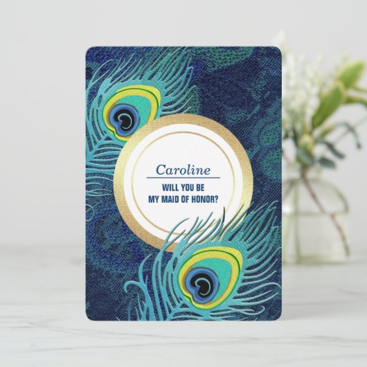 Bent u mijn Maid of Honor? Peacock Feather Kaart (Staand voorkant)