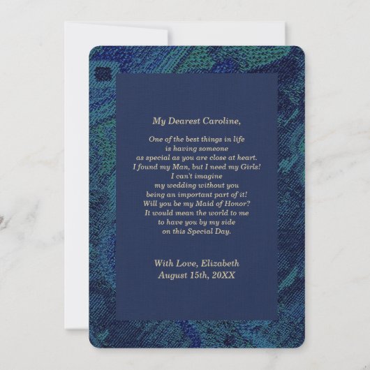 Bent u mijn Maid of Honor? Peacock Feather Kaart (Achterkant)