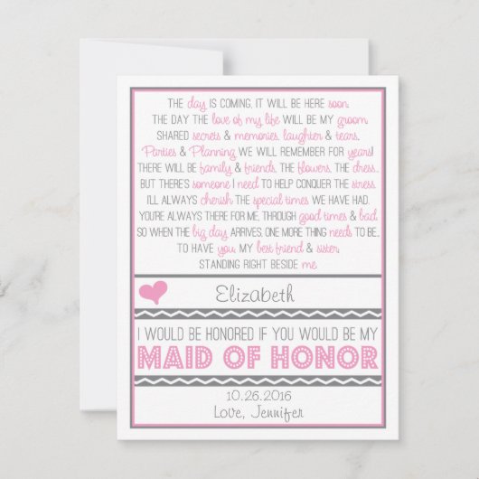 Bent u mijn Maid of Honor? Roze/grijze gedicht kaa Kaart (Voorkant)