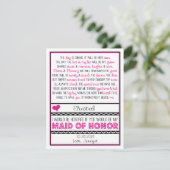 Bent u mijn Maid of Honor? Roze/zwart gedicht V2 Kaart (Staand voorkant)