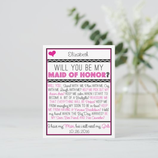 Bent u mijn Maid of Honor? Roze/zwarte collage Kaart (Staand voorkant)