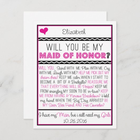 Bent u mijn Maid of Honor? Roze/zwarte collage Kaart (Voorkant / Achterkant)