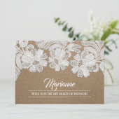 Bent u mijn Maid of Honor? White Lace Flowers Kaart (Staand voorkant)