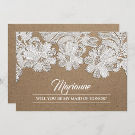 Bent u mijn Maid of Honor? White Lace Flowers Kaart