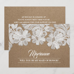 Bent u mijn Maid of Honor? White Lace Flowers Kaart