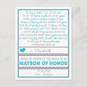 Bent u mijn Matron of Honor? Blauw/grijs gedicht Kaart