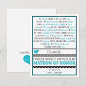 Bent u mijn Matron of Honor? Blauw/zwart gedicht Kaart (Voorkant / Achterkant)