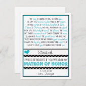 Bent u mijn Matron of Honor? Blauw/zwart gedicht V Kaart (Voorkant / Achterkant)