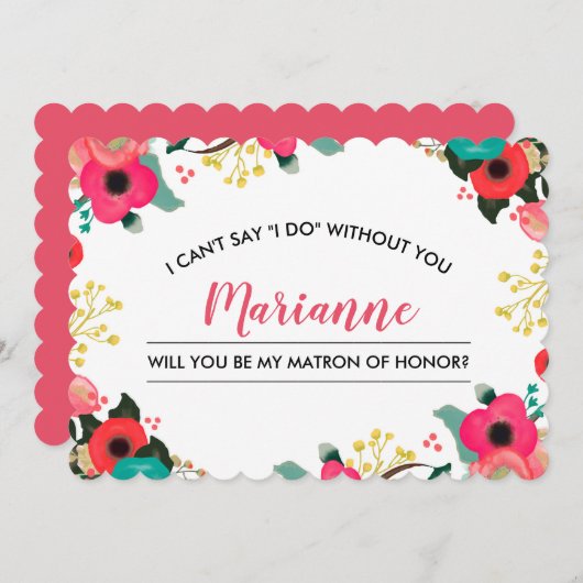 Bent u mijn Matron of Honor? Modern Floral Kaart (Voorkant / Achterkant)