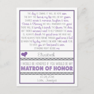 Bent u mijn Matron of Honor? Paars/grijs gedicht Kaart