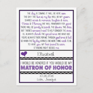Bent u mijn Matron of Honor? Paars/zwart gedicht Kaart