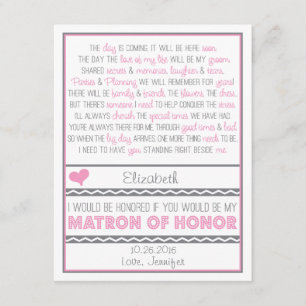 Bent u mijn Matron of Honor? Roze/grijs gedicht V2 Kaart