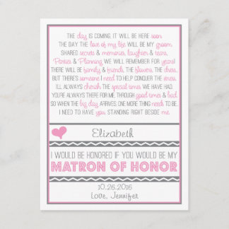 Bent u mijn Matron of Honor? Roze/grijs gedicht V2 Kaart