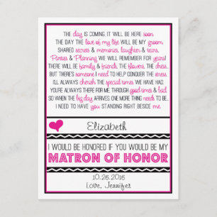 Bent u mijn Matron of Honor? Roze/zwart gedicht V2 Kaart