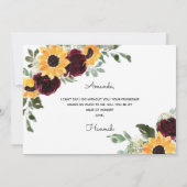 Bent u mijn meisje van het eervolle zonnebloemvoor kaart (Achterkant)