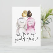 Bent u mijn MOH? Bl Bun Bride Dk Br Bun Maid Bedankkaart (Staand voorkant)