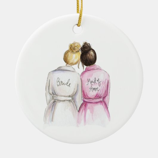 Bent u mijn MOH? Bl Bun Bride Dk Br Bun Maid Keramisch Ornament (Voorkant)