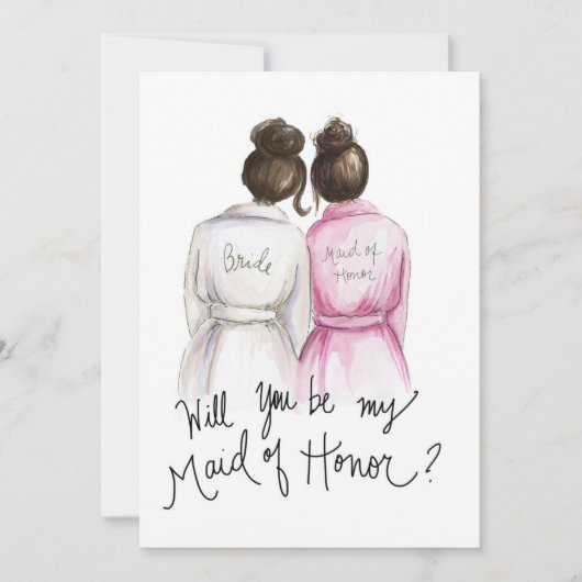 Bent u mijn MOH? Dk Br Bun Bride Dk BrR Bun Maid Bedankkaart (Voorkant)