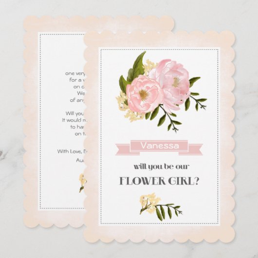 Bent u onze Bloemenmeisje? Blush Pink Peonies Kaart (Voorkant / Achterkant)