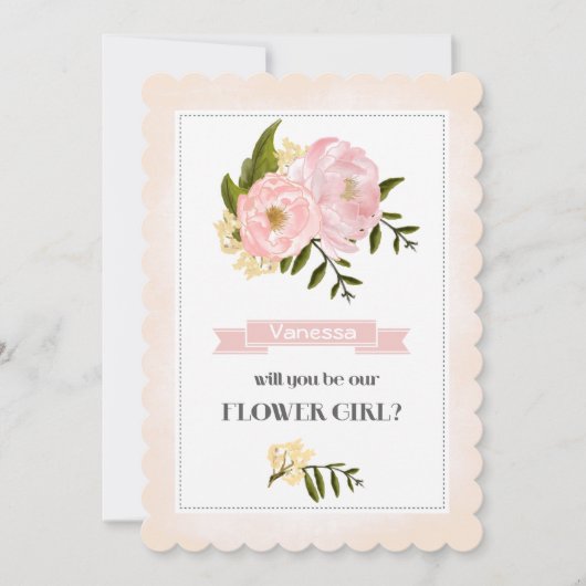 Bent u onze Bloemenmeisje? Blush Pink Peonies Kaart (Voorkant)