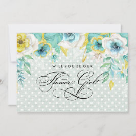 Bent u onze Bloemenmeisje? Mint Floral Burlap Kaart