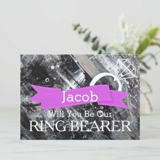 Bent u onze Ring Bearer Wooden Uitnodiging? Kaart (Staand voorkant)