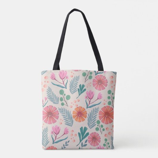 Bentekflank flesje Botanische Patroonkleurige Canv Tote Bag (Achterkant)