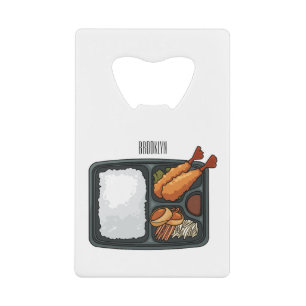 Bento-cartoon illustratie creditkaart flessenopener