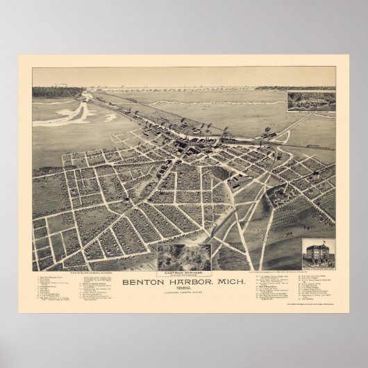 Benton Harbour, Michigan Panoramic Map - 1889 Poster (Voorkant)