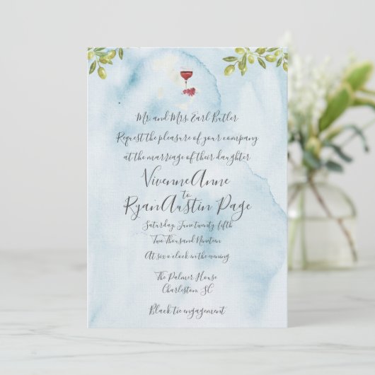 Benvenuti Italia Blauwe bruiloft uitnodiging (Staand voorkant)