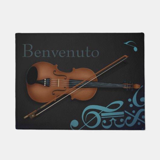 "Benvenuto" Violin & Bow Elegant Black & Turquoise Deurmat (Voorkant)