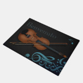 "Benvenuto" Violin & Bow Elegant Black & Turquoise Deurmat (Schuin)