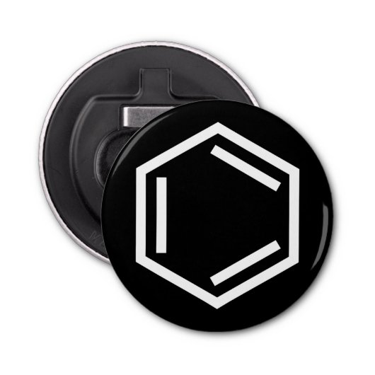 BENZENE RING SYMBOOL BUTTON FLESOPENER (Voorkant)