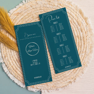 Benzine blauw met logo boutique prijslijst reclamekaart