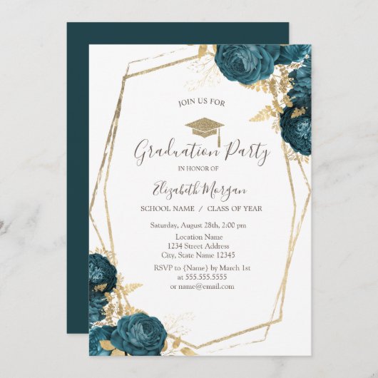 Benzine Blush Rozen, Afstudeerder Pet, Afstuderen Kaart (Voorkant / Achterkant)