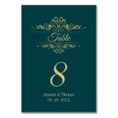 Benzine groen elegante gouden lijst trouwtafel kaart (Voorkant)