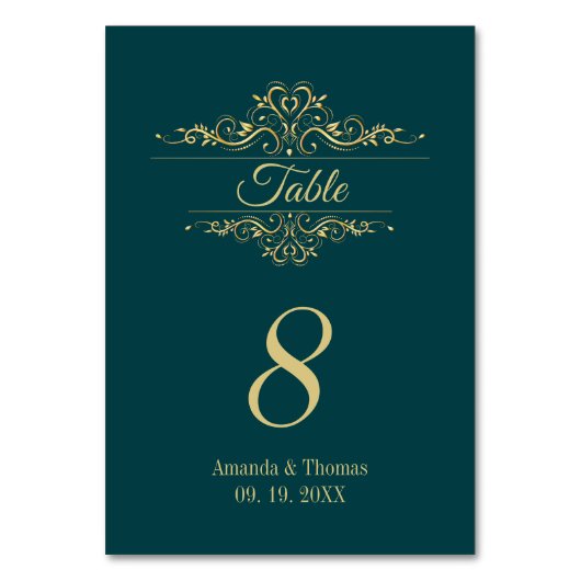 Benzine groen elegante gouden lijst trouwtafel kaart (Voorkant)