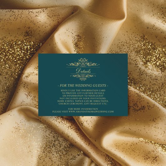 Benzine groen Golden Luxury Wedding Enclosure Kaar Informatiekaartje
