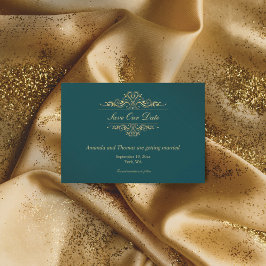 Benzine groen gouden lijst Bewaar de datumkaart Save The Date