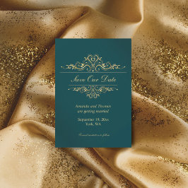 Benzine groen gouden lijst Bewaar de datumkaart Save The Date