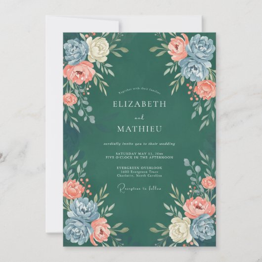 Benzine Koraal Ranunculus Eucalyptus Bruiloft Kaart (Voorkant)