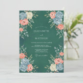 Benzine Koraal Ranunculus Eucalyptus Bruiloft Kaart (Staand voorkant)