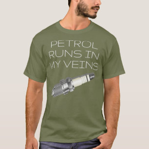 Benzine loopt in mijn aderen tandwiel mechanica dr t-shirt