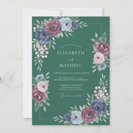 Benzine Pruim Ranunculus Eucalyptus Bruiloft Kaart (Voorkant)