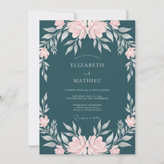 Benzine Roze Ranunculus Eucalyptus Bruiloft Kaart (Voorkant)