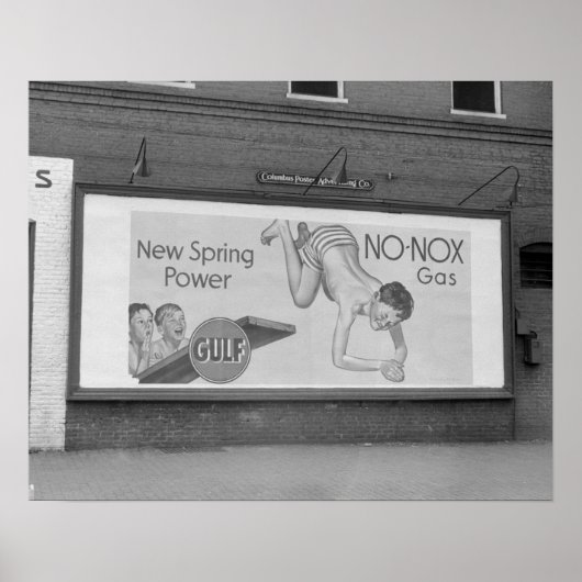 Benzinebillboard, 1941. Oude foto Poster (Voorkant)