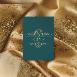 Benzinegroen Elegant Gouden Lijst RSVP Kaartje